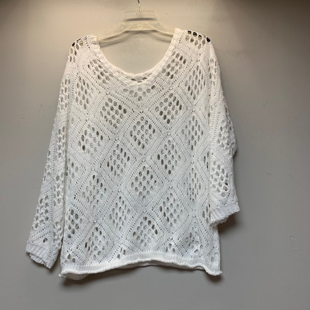 Unbranded Crochet Sweater Womens 2XL White Excellent Diamond Pointelle Boho